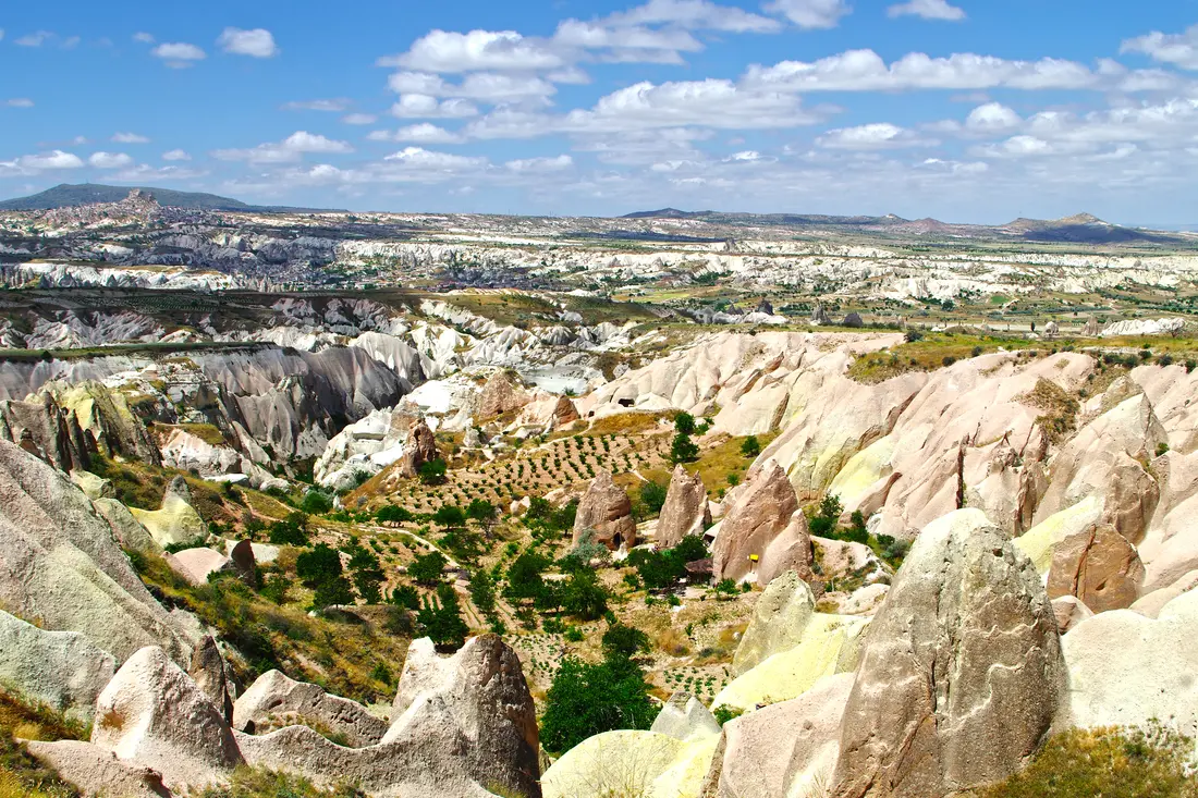Rose Valley and its rock formations in Cappadocia, Türkiye